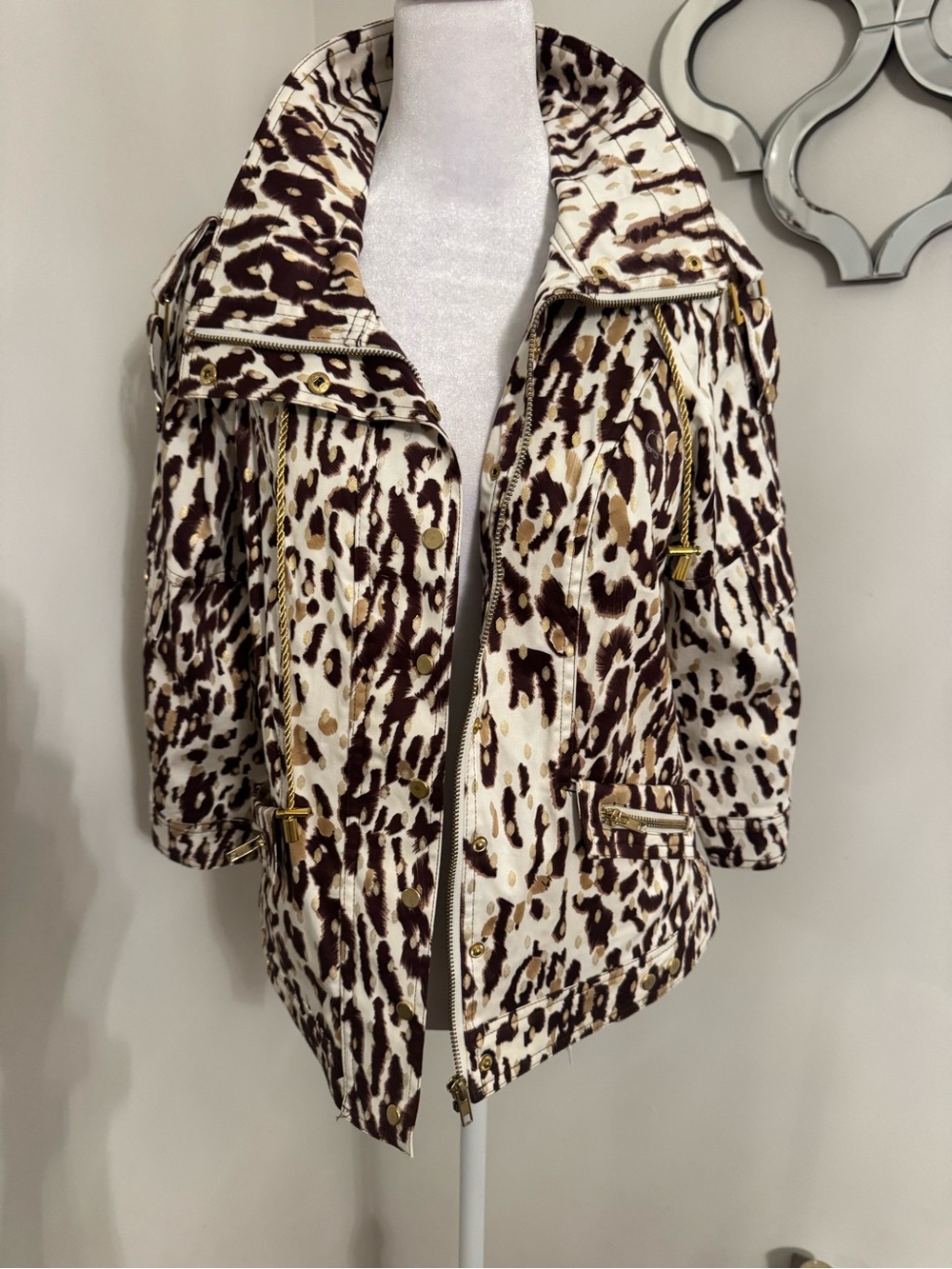 just be Leopard-Print Utility Jacket in White, Brown & Tan